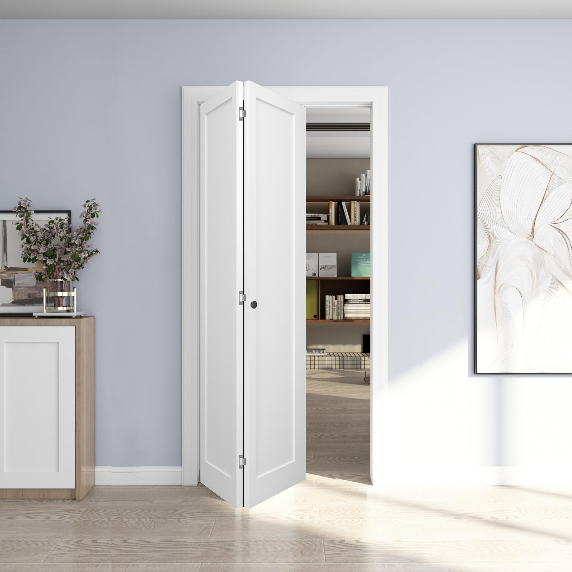 JUBEST 36in. x 80in. Bifold Door, 1 Panel Primed Bifold Interior